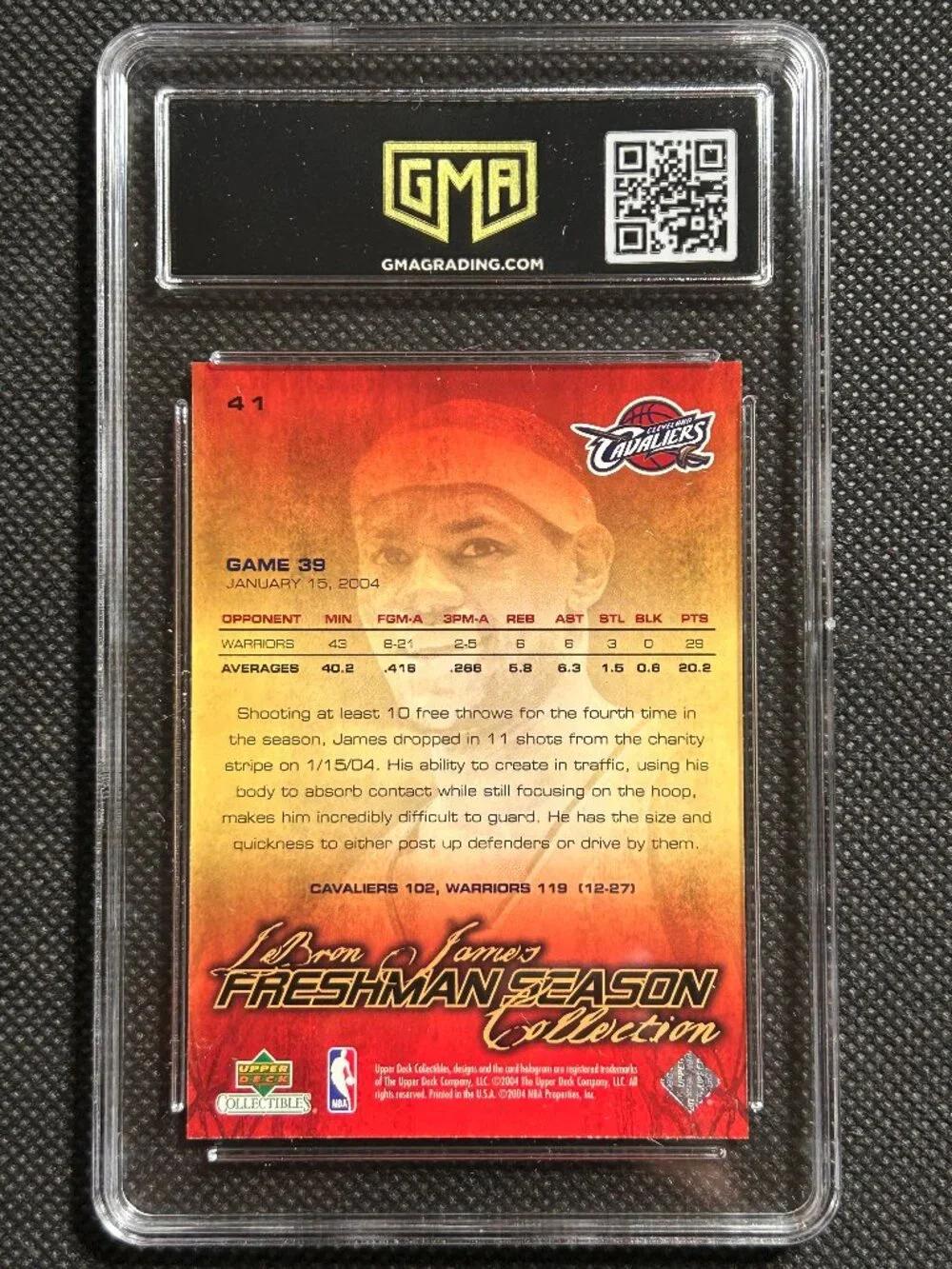 2003-04 Upper Deck LEBRON JAMES RC Freshman Season ROOKIE #41 GMA 10 GEM MINT